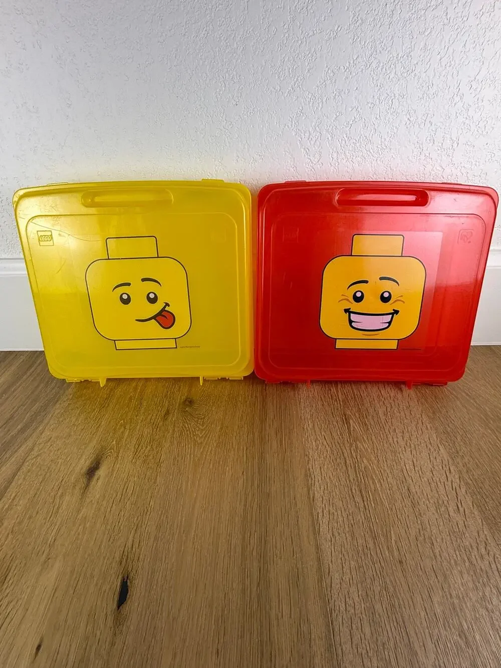 LEGO Minifigure Head Storage Case Gently Used Lot of 2 Red Yellow